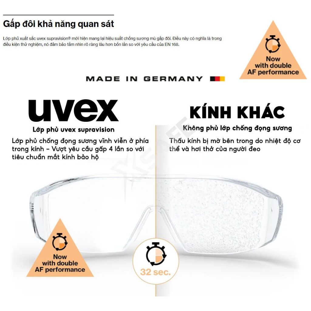 Kính bảo hộ UVEX PHEOS CX2 9198257 Kính chống bụi, chống hơi nước, trầy xước vượt trội, ngăn chặn tia UV, dùng đi xe máy