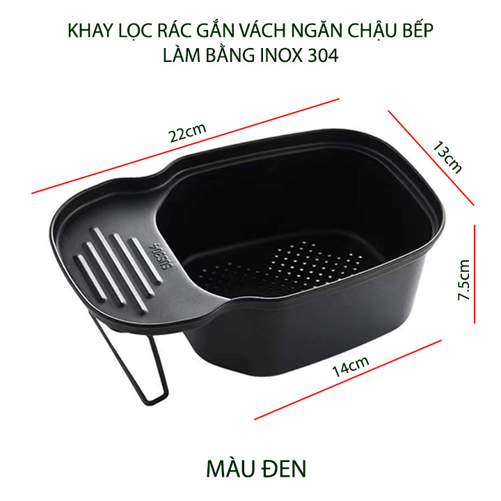 Khay lọc rác thông minh, để đồ củ quả ráo nước, gác vách ngăn chậu rửa bát đôi, làm bằng inox 304 (I304P3)