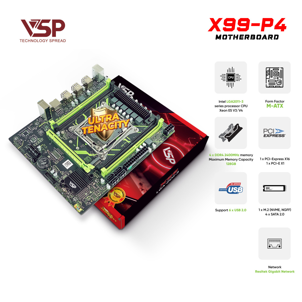 Bo Mạch Chủ Main VSP X99-P4 D4 Socket LGA 2011 – Hàng Chính Hãng