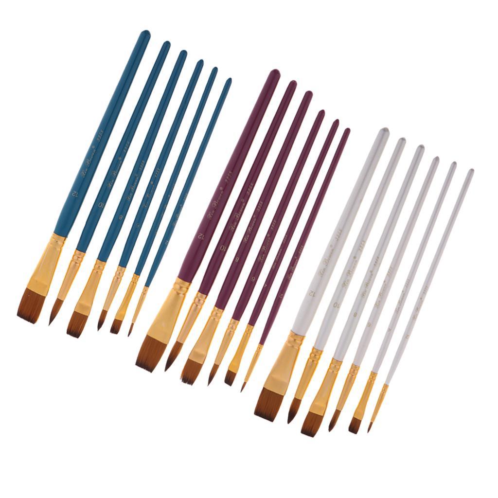 6 Pieces Wooden Flat Round Pointed Tip Nylon Hair Artist Paint Brushes for Art Painting, Acrylic Watercolor Oil, Nail Art, Miniature Painting