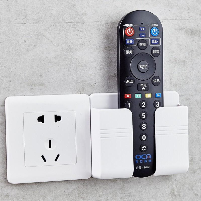 Kệ Dán Tường Để Remote Đồ Dùng/ Giá Đỡ Sạc Điện Thoại - Có Móc Treo Giữ Dây Điện 88245