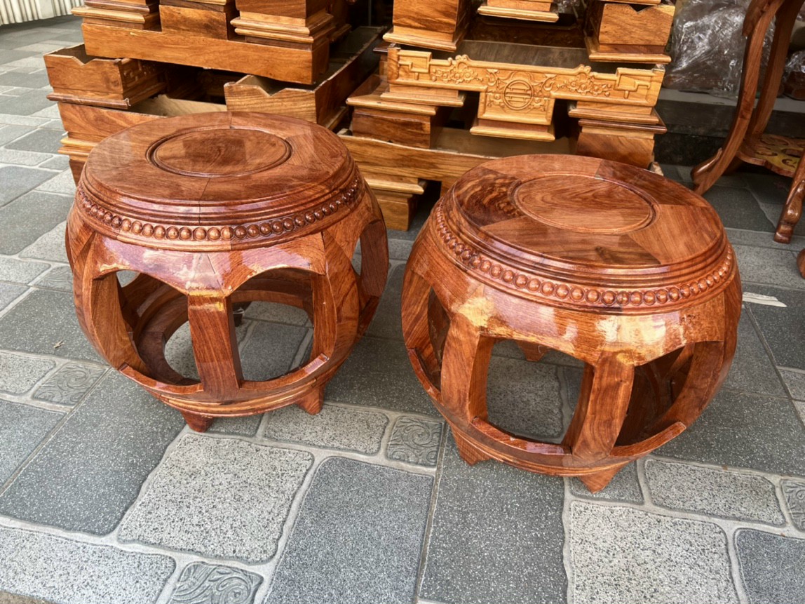 Đôn trống gỗ hương cao 42cm mặt 28 cm