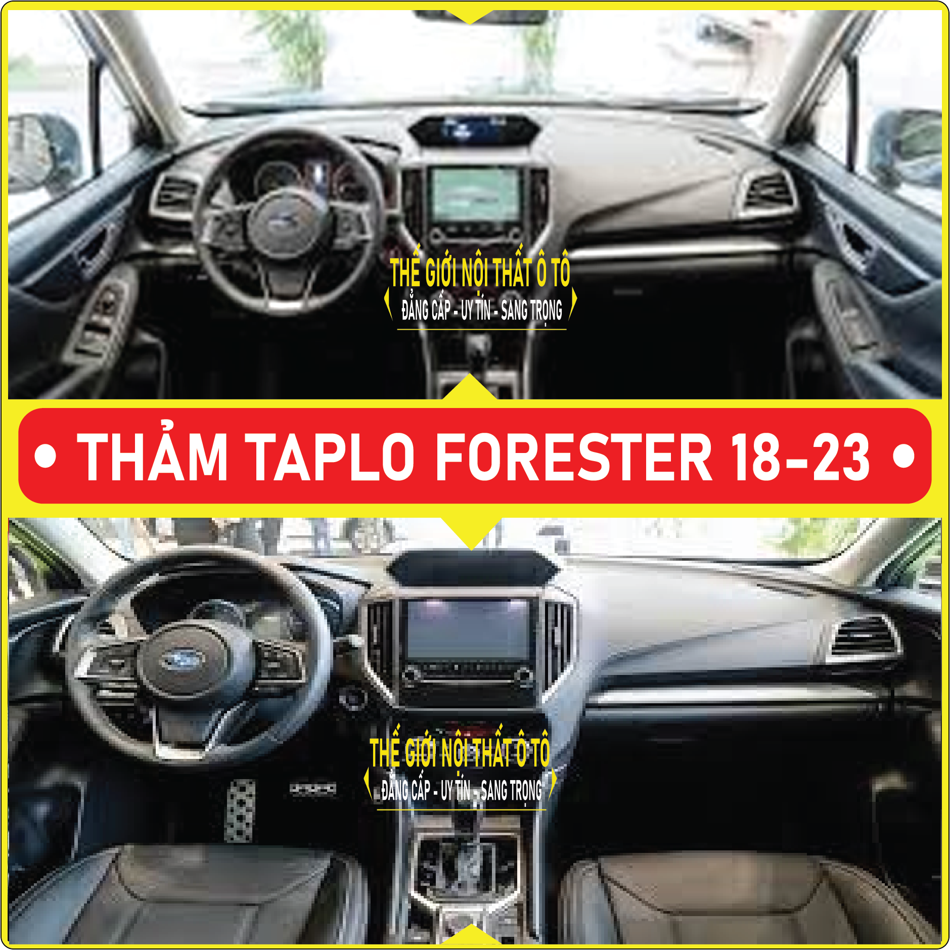 Thảm taplo Subaru Forester 2018 2019 2020 2021 2022 2023 da cacbon, da vân gỗ, nhung cu· 3 lớp dày 1cm chống nắng cao cấp
