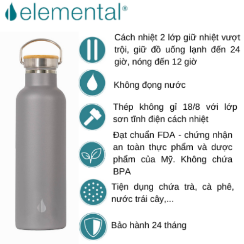 BÌNH GIỮ NHIỆT ELEMENTAL CLASSIC MÀU TRƠN (750ML)