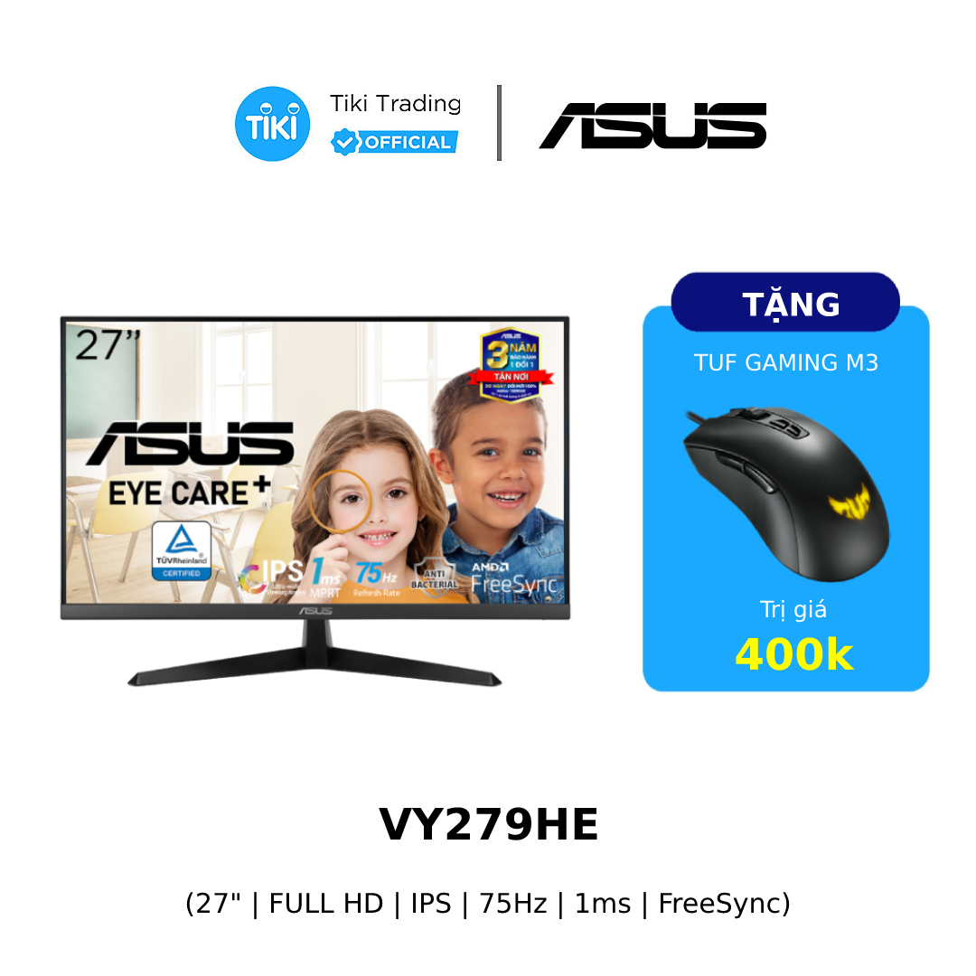 [Tặng chuột TUF Gaming M3] - Màn Hình Chơi Game Asus VY279HE (27inch/FHD/IPS/75Hz/1ms) - Hàng Chính Hãng