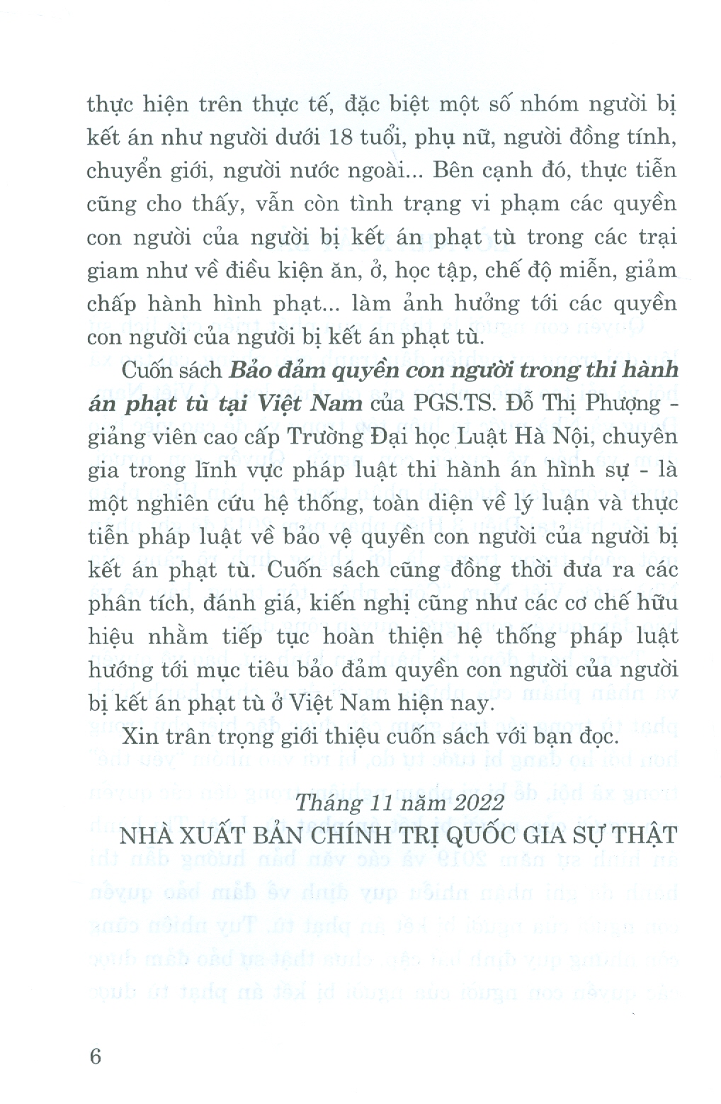 Đảm Bảo Quyền Con Người Trong Thi Hành Án Phạt Tù Tại Việt Nam (Sách chuyên khảo)