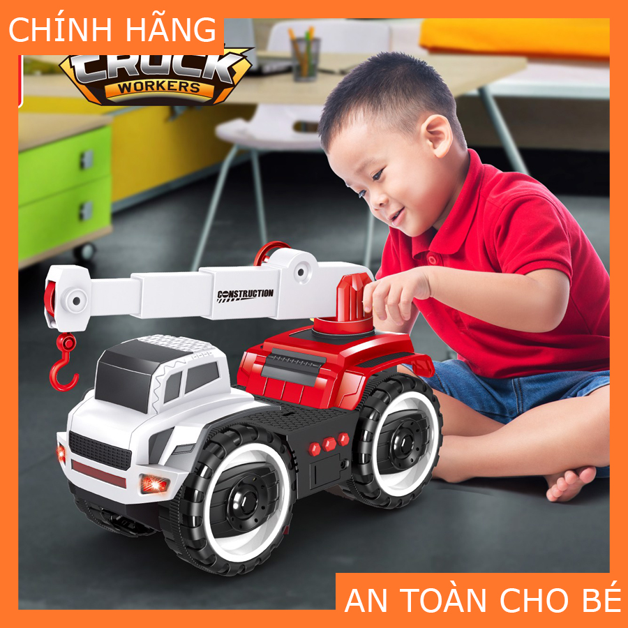 ĐỒ CHƠI XE CẦN CẨU KỸ THUẬT CÔNG TRÌNH CÓ NHẠC, ĐÈN DK81098 ( đã có pin sẵn)