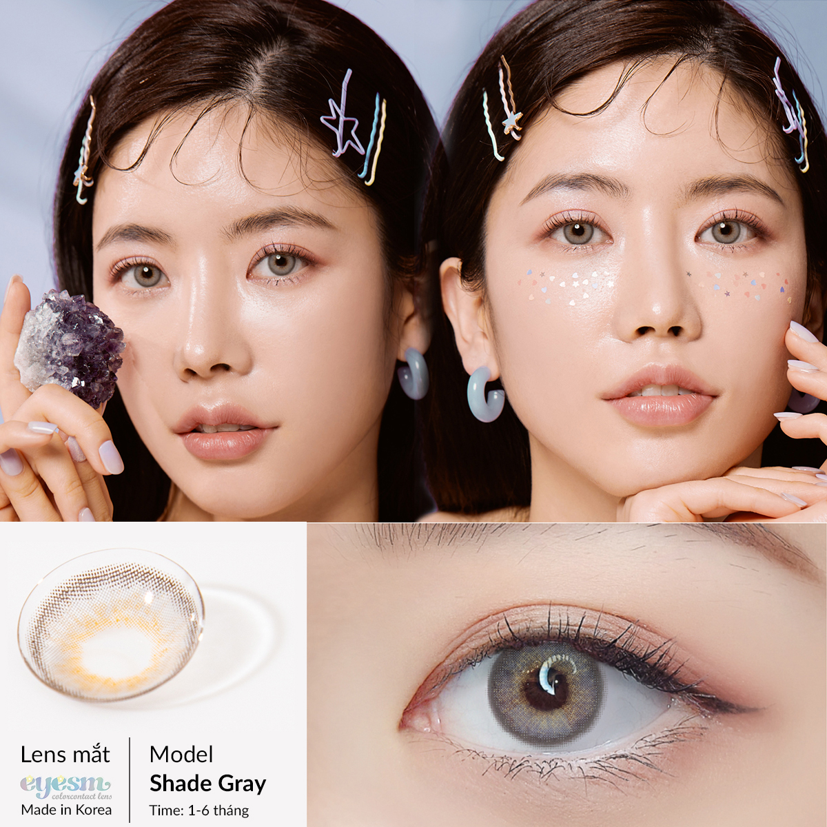 Lens áp tròng Eyesm Shade Gray - Lens màu xám, sử dụng 1-6 tháng
