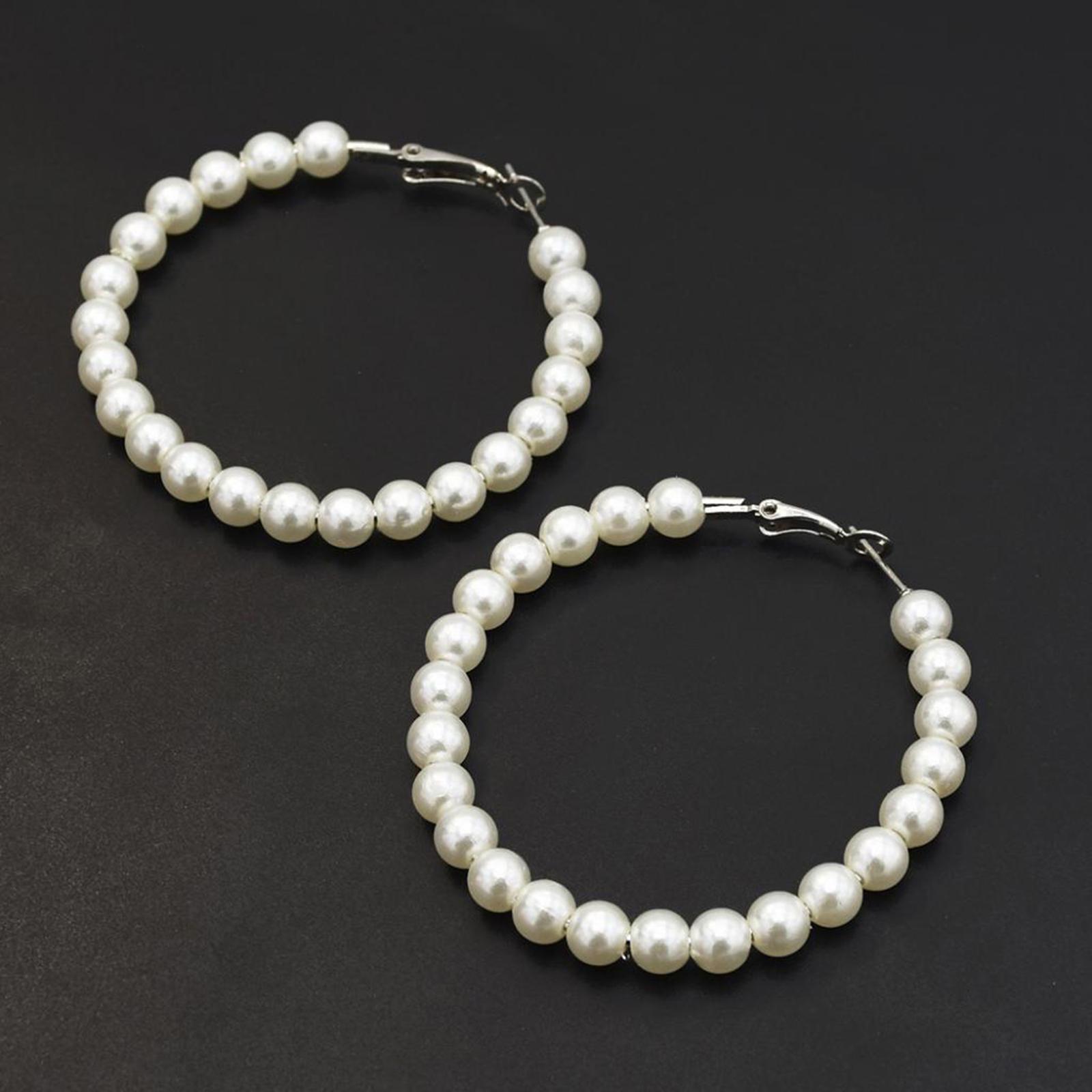 Earrings Round  Pearl Hoop Earrings Elegant Women Jewelry