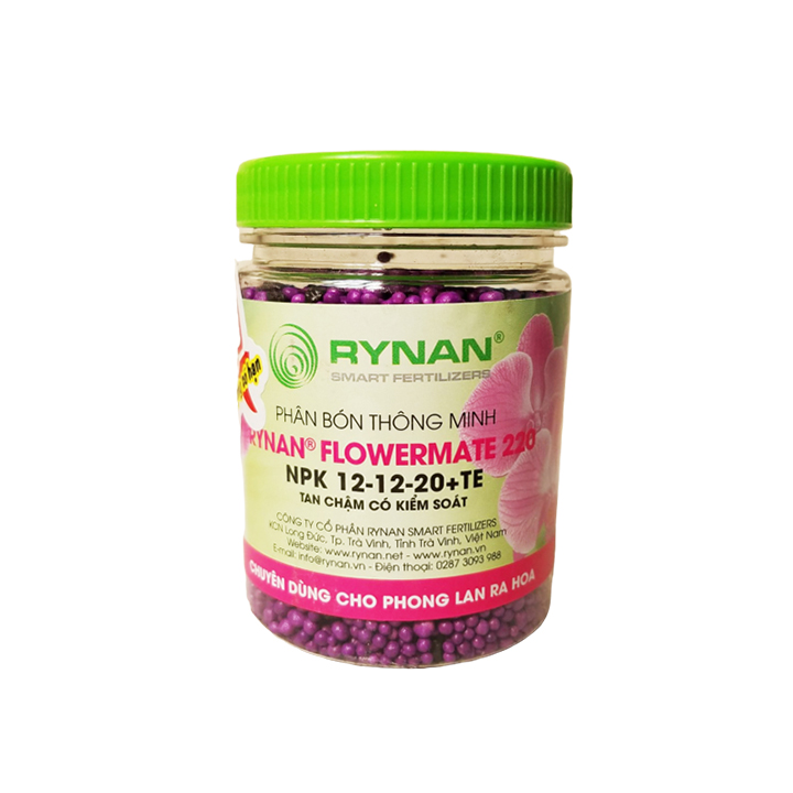 Phân bón thông minh RYNAN FLOWER 220 NPK 12-12-20+TE chuyên dùng phong lan ra hoa, đánh bật mầm ngủ của hoa, giúp hoa lâu tàn - hủ 150g