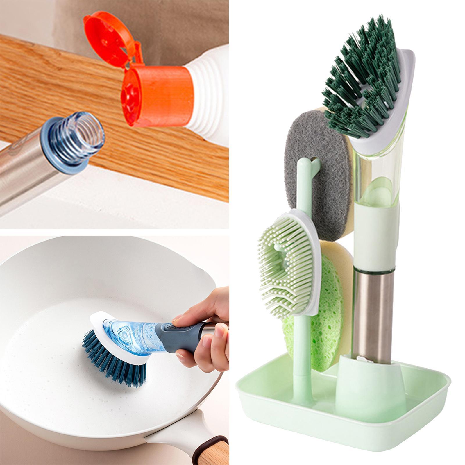 Kitchen Cleaning Brush Set Washing Scrubbing Cleaner Drying Holder Green