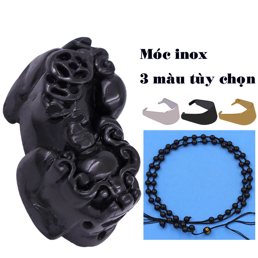Mặt dây chuyền tỳ hưu đá đen 3.6 cm kèm vòng cổ hạt chuỗi đá đen + móc inox trắng, mặt Tỳ hưu