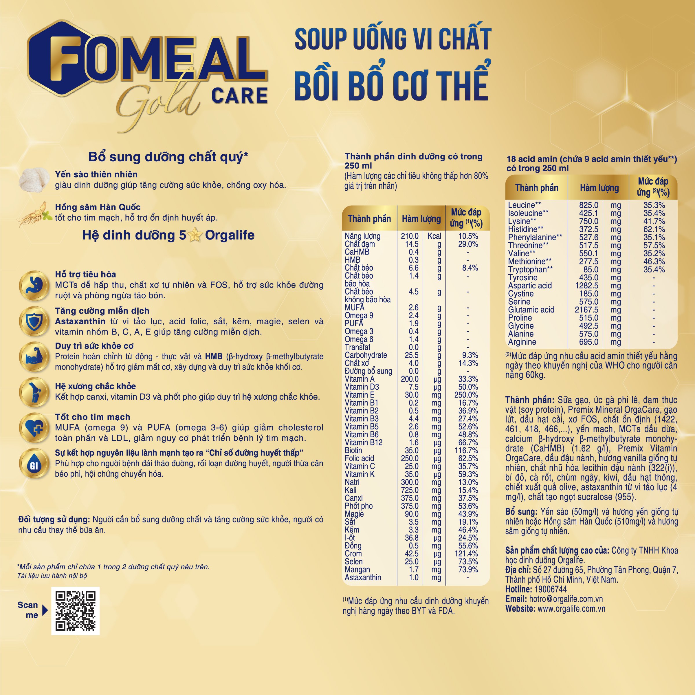 Thùng 30 hộp Fomeal Care Gold Yến Sào Thiên Nhiên 250ml/hộp - Súp uống tăng cường sức khỏe toàn diện, chắc khỏe xương