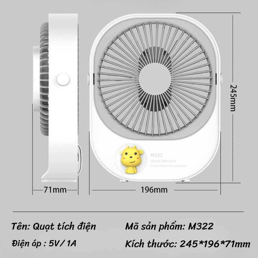 Quạt tích điện loại lớn cao cấp, Quạt điều hòa đối lưu không khí, Quạt sạc điện mini để bàn 4 chế độ gió điều hòa không khí tốt cho gia đình, trẻ nhỏ