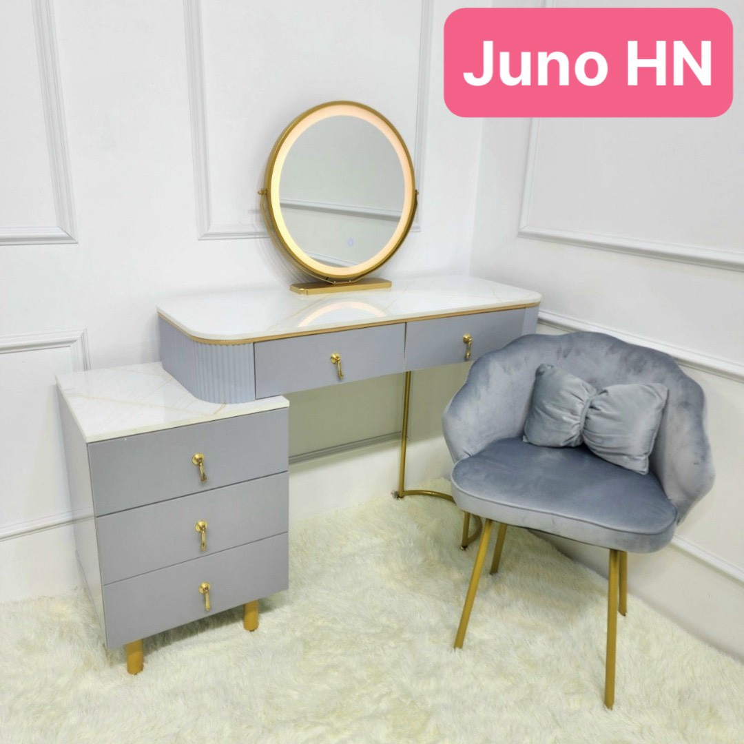 Bàn trang điểm HN Juno Sofa bọc nhung mặt kính gương led cảm ứng