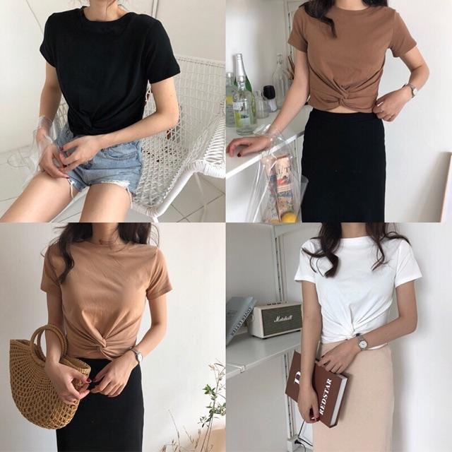 Áo croptop xoắn eo tay ngắn- vải dư xịn thun gân tăm