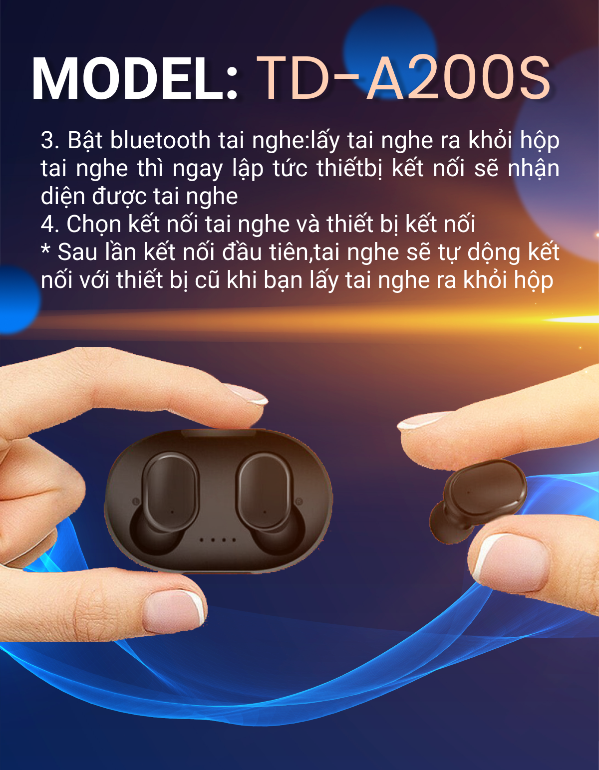 | Xuất Khẩu Mỹ - Nghe 12-15h | - Tai Nghe Bluetooth TWS Không Dây Có Mic  Đàm Thoại - The Deosd TD-A200S C2-X3S - Hàng Chính Hãng