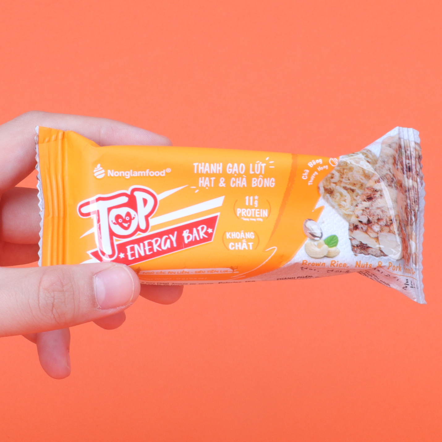 Thanh gạo lứt ngũ cốc Nonglamfood Hạt và Chà Bông Energy Bar Hộp16 Thanh - Bánh ăn kiêng dinh dưỡng thay thế bữa ăn sáng - Ngon chuẩn dưỡng chất - Hỗ trợ giảm cân