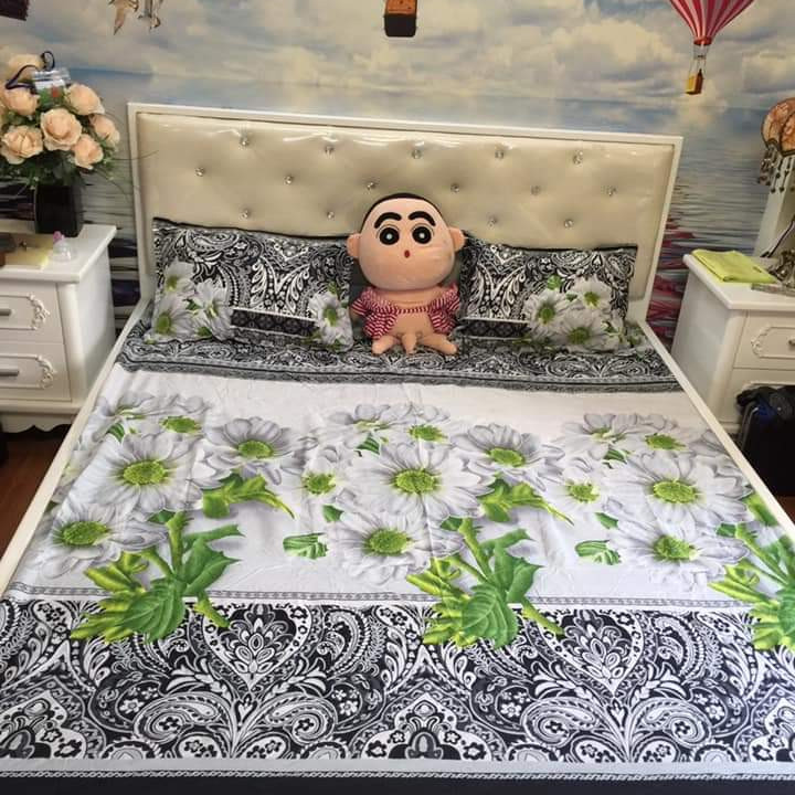 Set 3 món ga gối Poly cotton PL2 - Hoa 3d + Tặng 1 vỏ gối ôm - Tặng kèm 1 móc khóa Houston