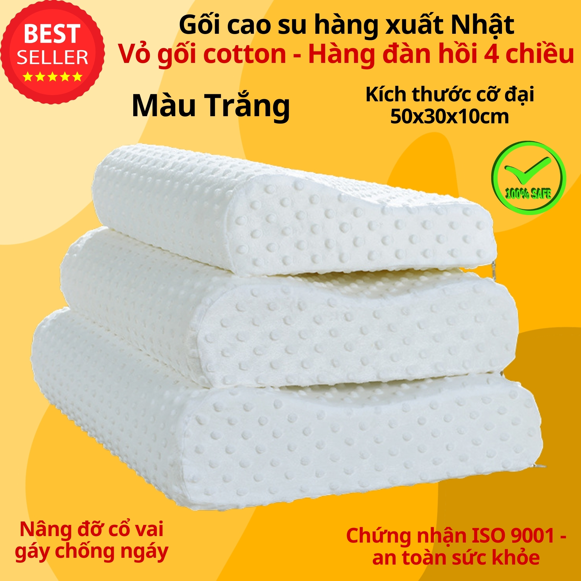 Gối cao su chống đau mỏi vai gáy cổ cho người lớn chọn kích thước To 50x30x10cm hoặc nhỏ 45x25x8cm cao cấp D Danido