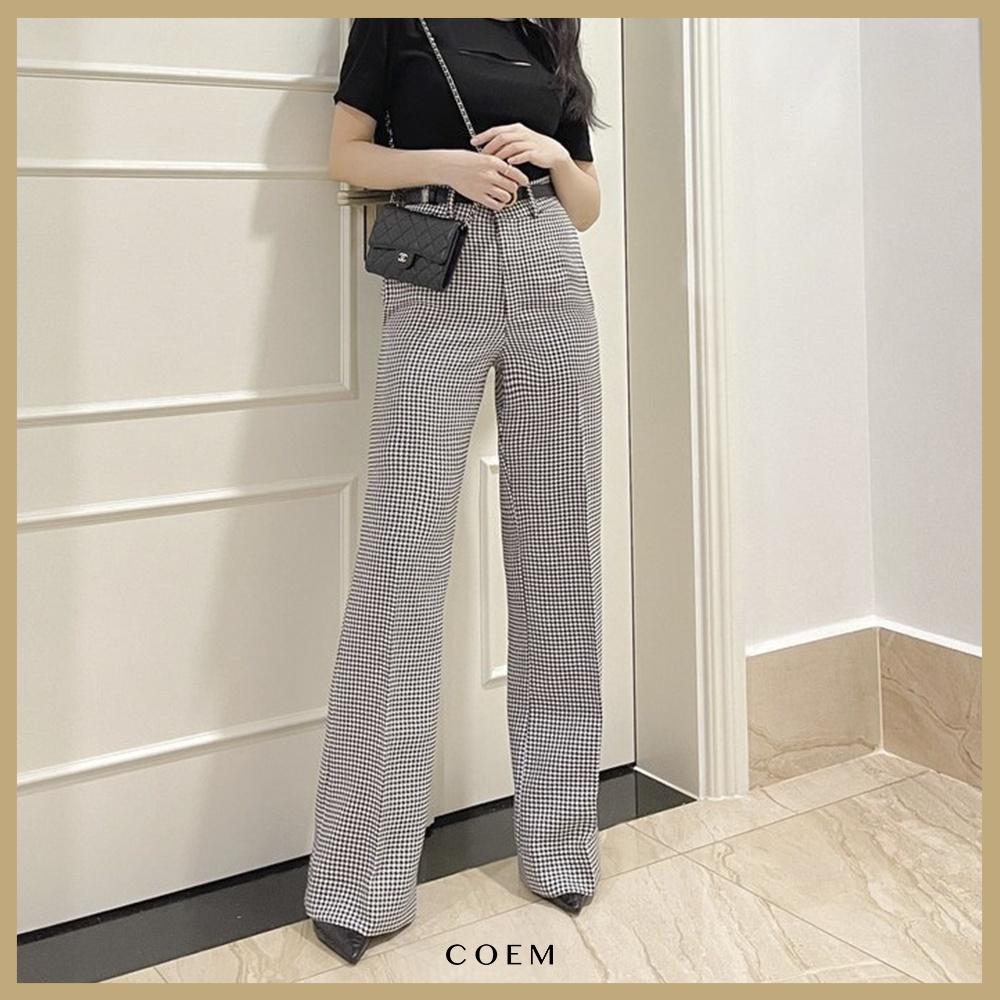 Quần Tây Nữ Lưng Cao Ống Rộng Dáng Suông Chất Liệu Caro Cotton Premium CO EM Thiết Kế Phù Hợp Đi Làm Đi Dạo Phố