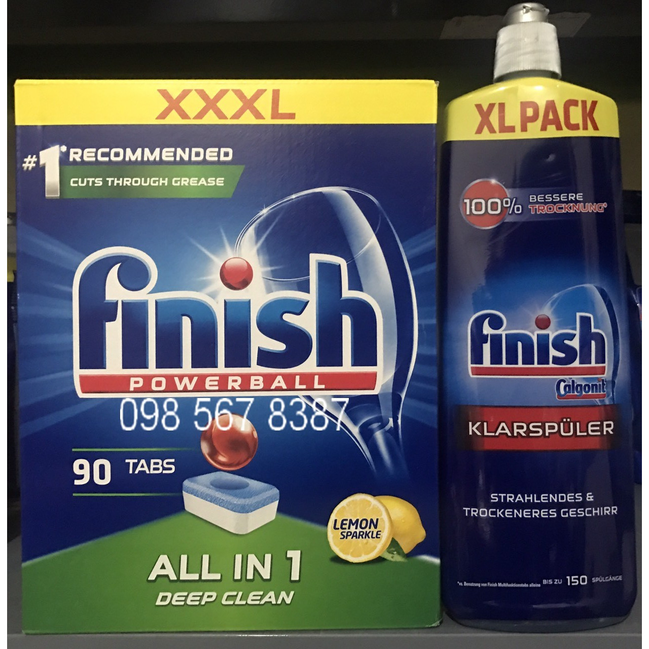 Combo Dầu làm bóng finish 750ml+Viên rửa bát Finish All in one 90v hương chanh dùng cho Máy rửa bát