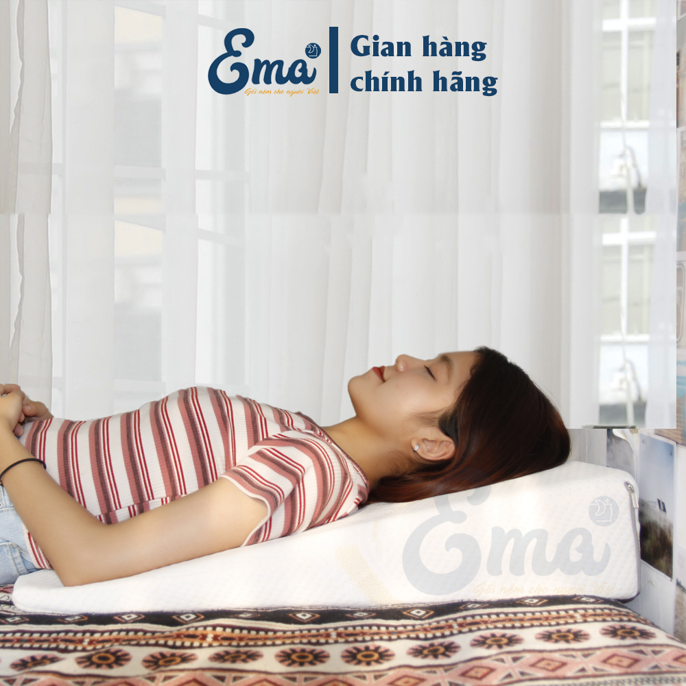 Gối chống trào ngược dạ dày thực quản người lớn Ema cao 14cm giúp giảm trào ngược dạ dày, viêm họng mãn tính, nuốt vướng, nghẹn cổ, khó thở khi ngủ, ngáy ngủ