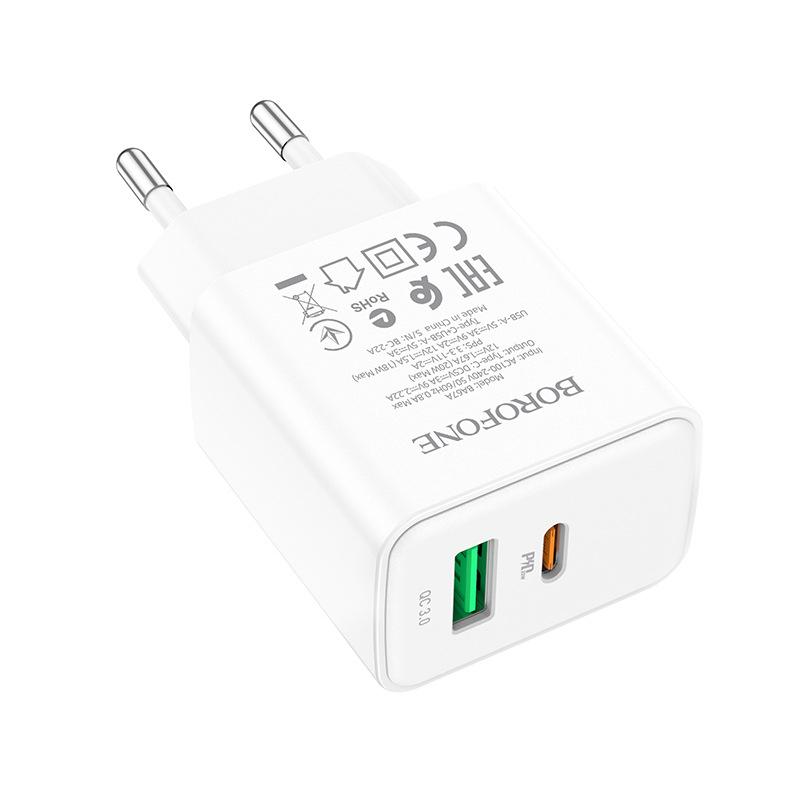 Cốc sạc Borofone BA67A PD20W + QC3.0 WHITE