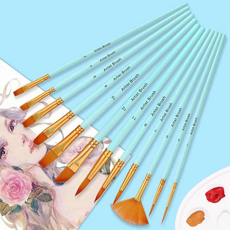Bộ 12 Cây Cọ Vẽ Chuyên Dụng Cao Cấp Để Vẽ Tranh Sơn Dầu Màu Nước Màu Acrylic Hóa Trang Chuyên Nghiệp 12 Cọ vẽ màu nước Pastel 3 Mint Pink Blue màu sơn dầu tranh tường số hoá