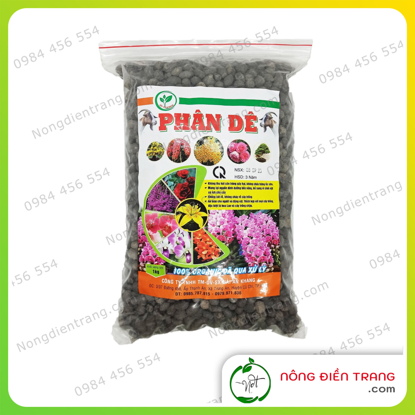 Phân Dê Hải An Khang đã xử lý - Túi 1kg - Phân Hữu Cơ Chuyên dùng cho lan, cây cảnh, tốt cho mọi cây trồng VTNN Nông Điền Trang