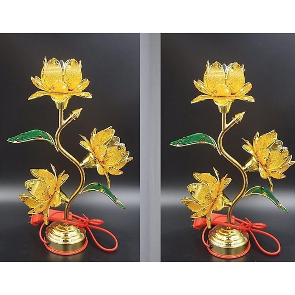 Đèn thờ hoa sen vàng - cánh nhựa chân hợp kim - 1 cặp đèn-HANH15026
