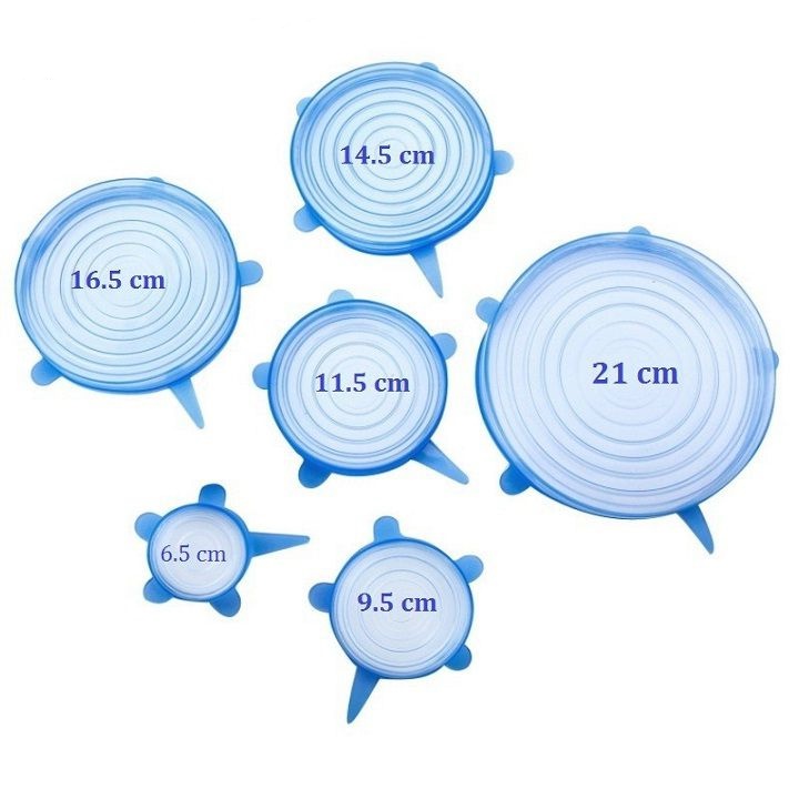 COMBO 6 Nặp Đậy Silicon + Nắp Đậy Đĩa Thức Ăn Hút Chân Không - TẶNG 1 Gương Câm Tay