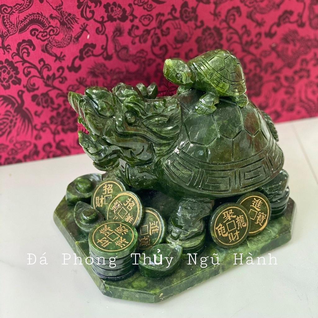 Long Quy Cõng Rùa Con Đá Ngọc Serpentin - Cao 20cm Dài~22cm