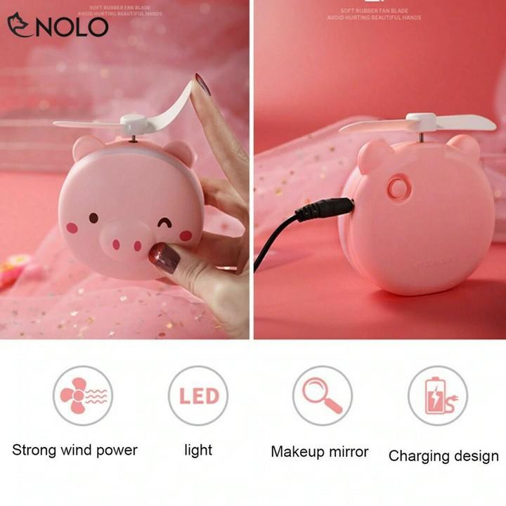Quạt Cầm Tay Heo 3in1 Quạt Gương Đèn