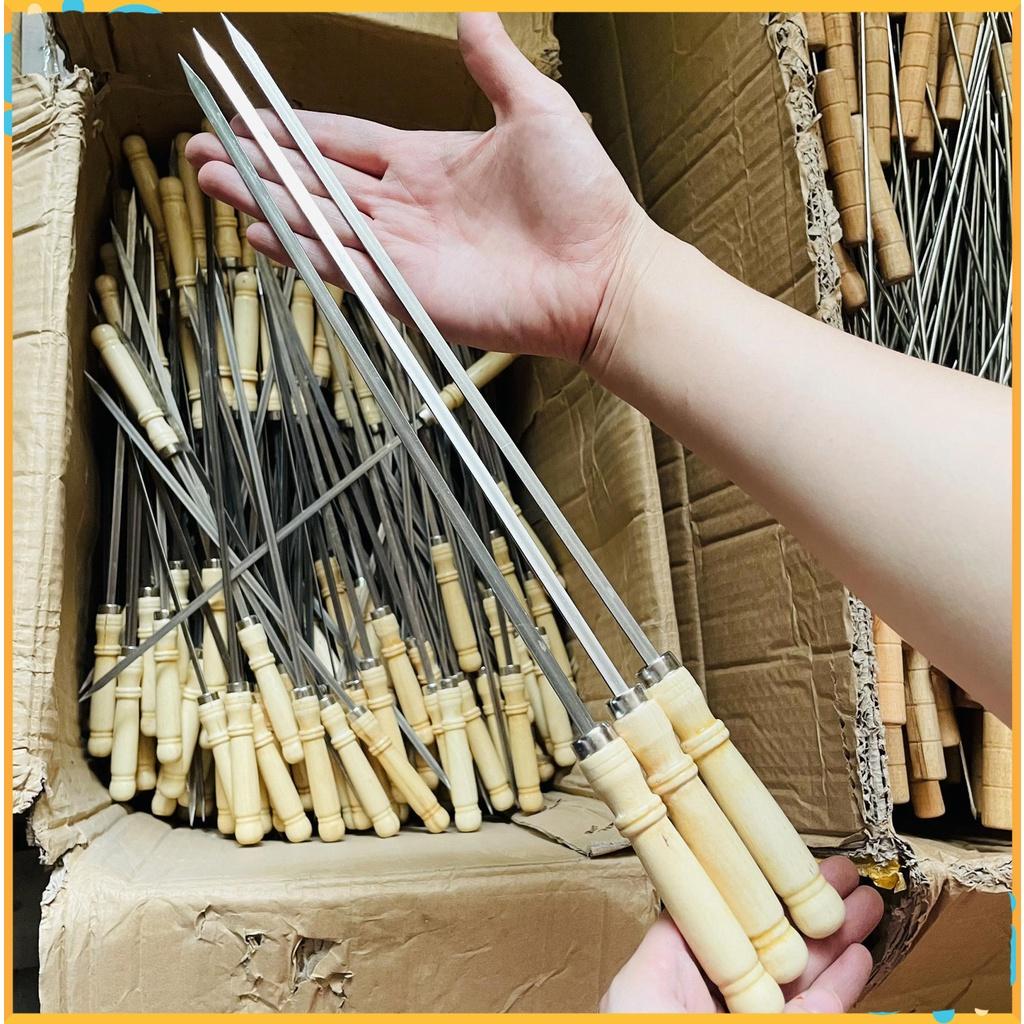 Xiên nướng thịt Inox, Xiên Inox chuôi gỗ, Que xiên nướng thịt - Model: XN38