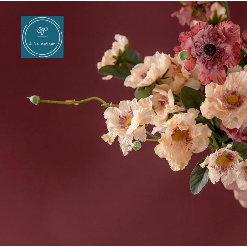 Cành hoa anh túc 52cm phong cách vintage, hoa lụa cao cấp, hoa lụa trang trí