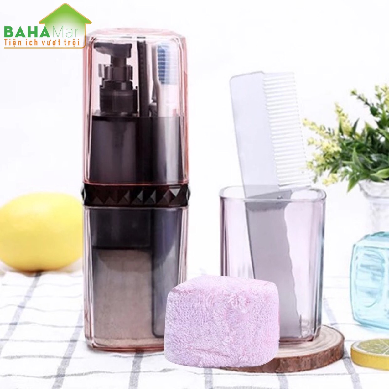 HỘP BỘ CỐC BÀN CHẢI ĐÁNH RĂNG DI ĐỘNG ĐA CHỨC NĂNG  BAHAMAR  đầy đủ lược  khăn  bàn chải  kem đánh răng  dầu gội đầu  sữa tắm. thuận tiện mang đi du l