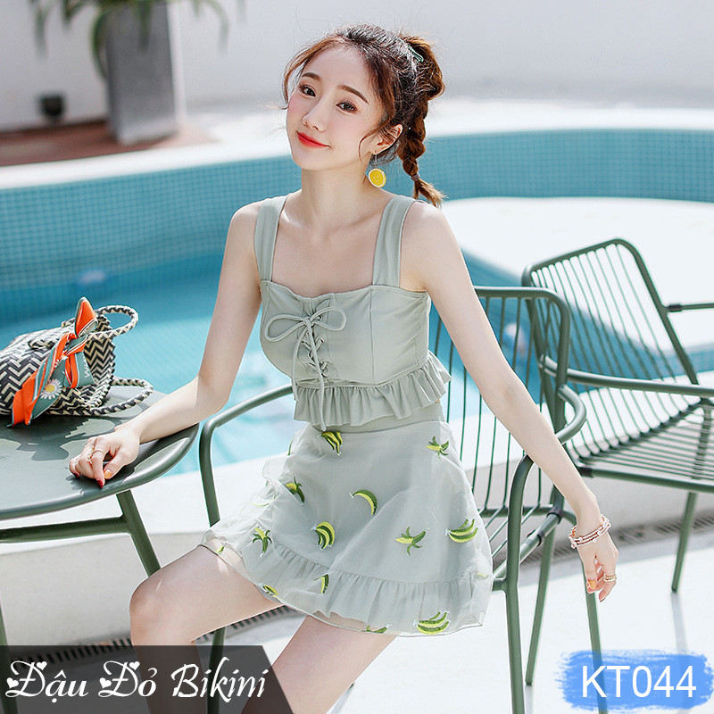 Bikini 3 chi tiết cao cấp, đồ bơi nữ dáng váy &amp; quần sooc đùi rời, mẫu mới phom dáng đẹp, chất thun bơi dày dặn, mịn mát | KT044