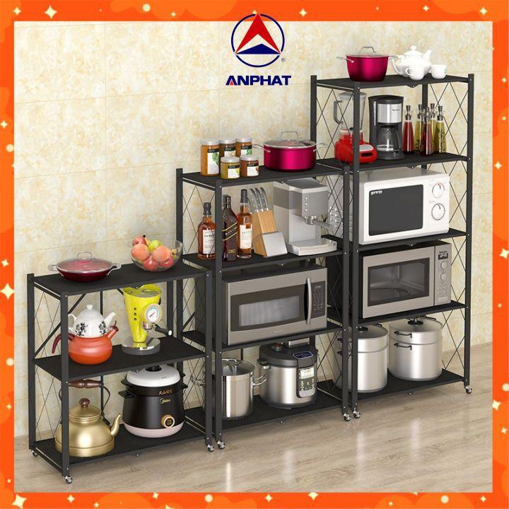 Kệ sắt gập gọn đa năng 3/4/5 tầng có bánh xe cho phòng bếp, phòng sách, phòng tắm