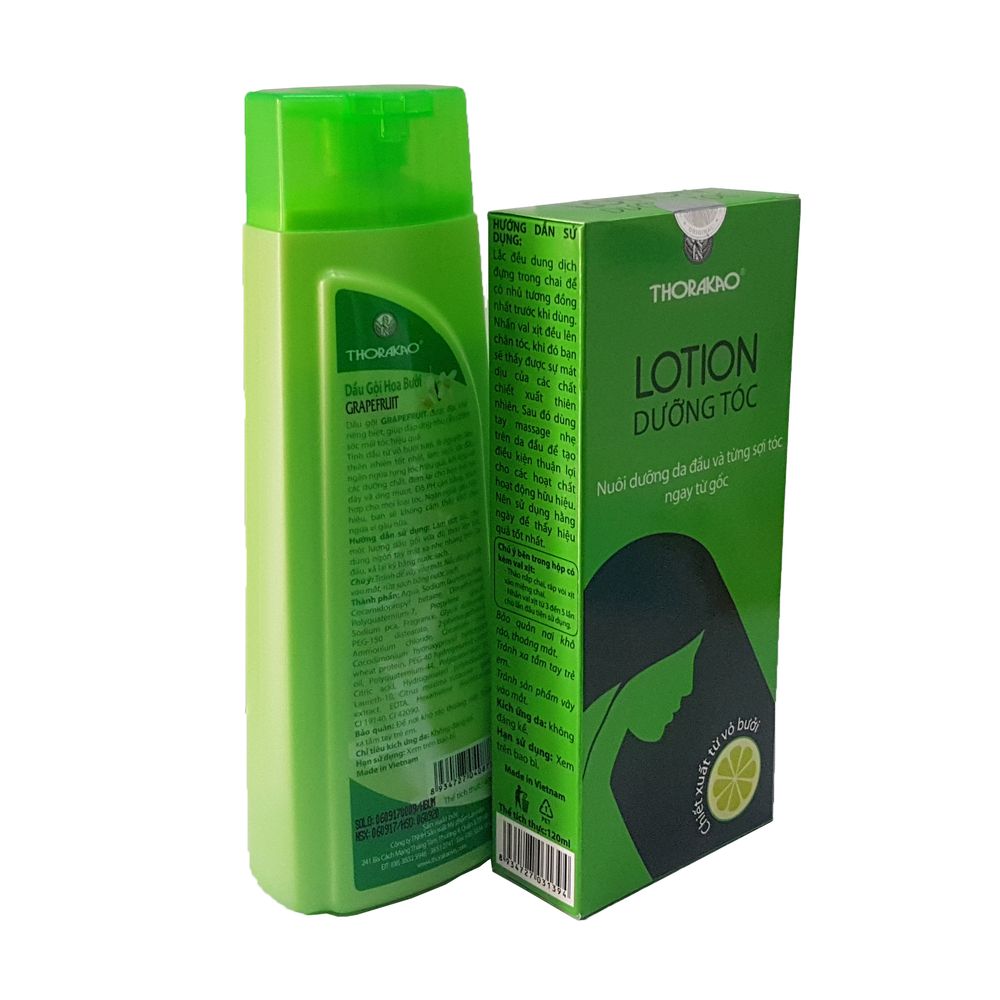 Combo dầu gội hoa bưởi ngăn rụng tóc Thorakao 400ml và Lotion tinh dầu bưởi Kích thích mọc tóc Thorakao 120ml