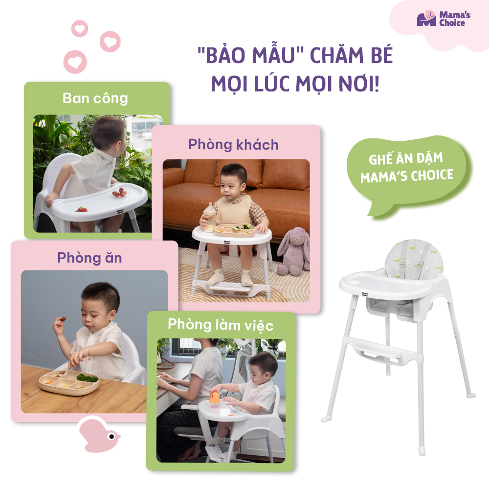 Ghế Ăn Dặm Mama's Choice, Ghế Cho Bé Tập Ăn Dặm, Kiểu Dáng Chắc Chắn Dễ Tháo Lắp và Vệ Sinh [Sản Phẩm Mới Tặng Gặm Nướu