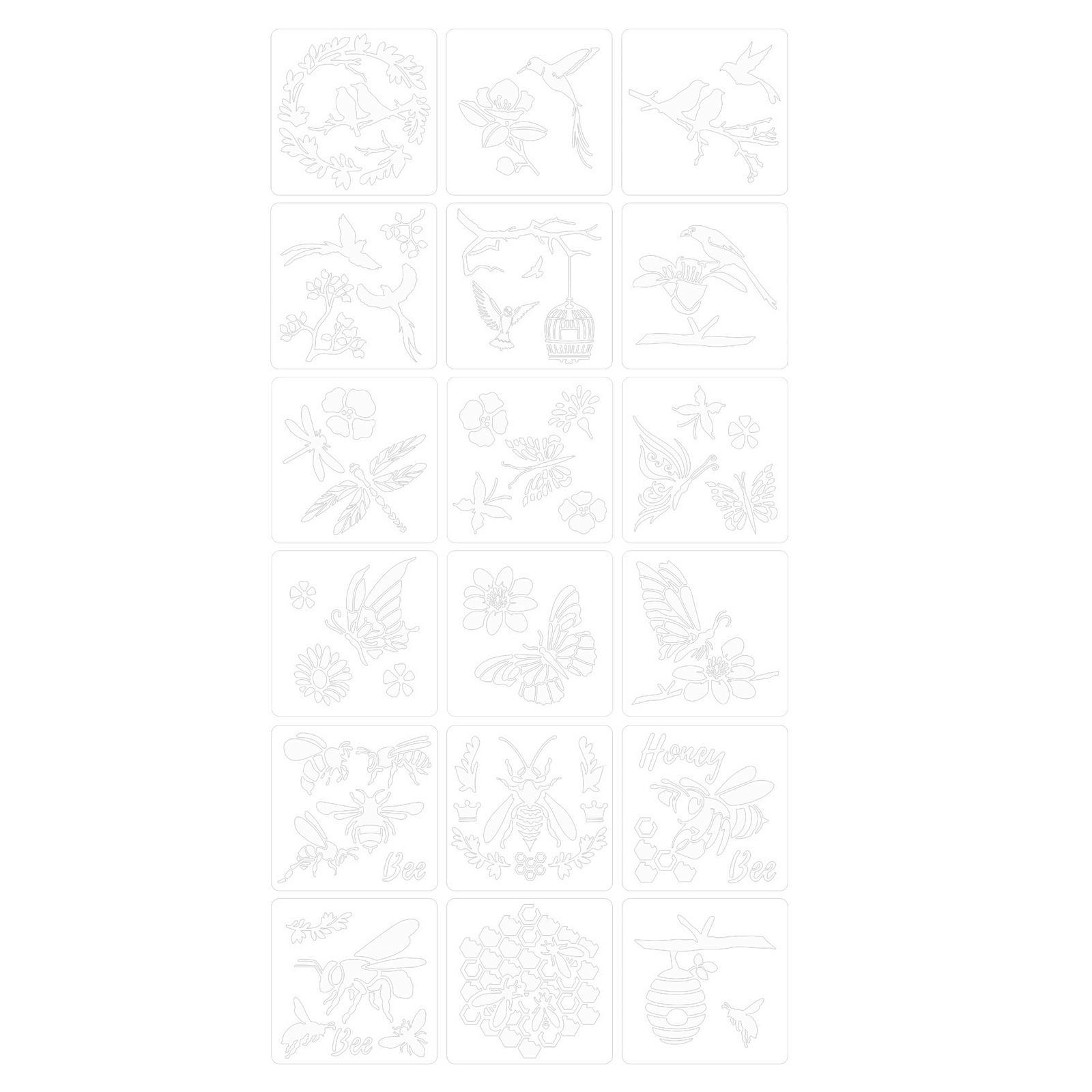 18Pcs Bees Birds Templates Stencils DIY Wall Cake Painting Art Project Gifts