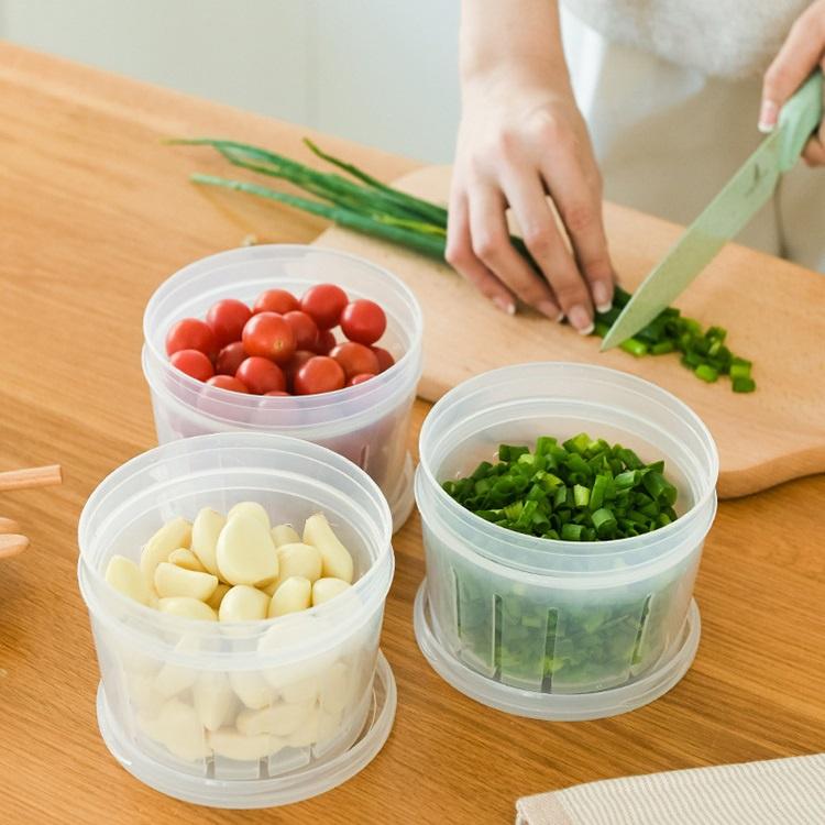 Hộp nhựa đựng thực phẩm, hành lá, gừng, tỏi, ớt để tủ lạnh 2 lớp trong suốt