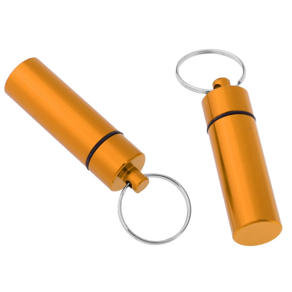 2Pcs Waterproof Aluminum Pill Box Case Bottle Cache Drug Holder Keychain