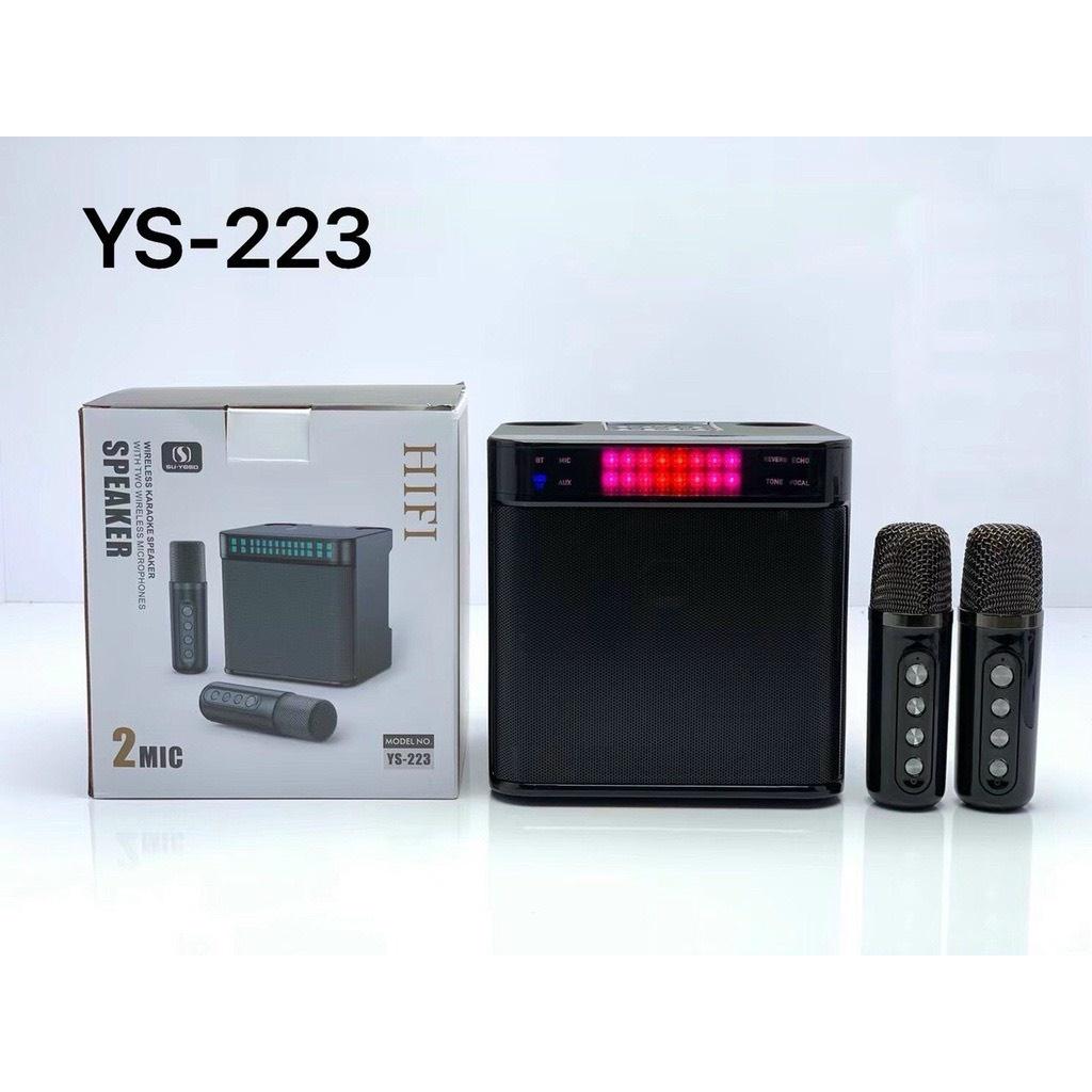 Loa Karaoke YS 223 Kèm 2 Micro Không Dây, Kiêm Bluetooth, Thẻ Nhớ, TF, USB Cổng AUX 3.5 Nhỏ Gọn. Âm Thanh Chất Lượng.