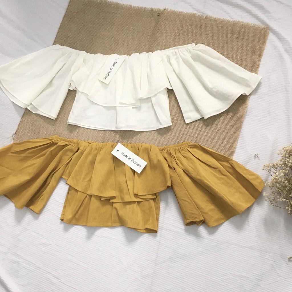 Áo croptop trễ vai bèo tay loe