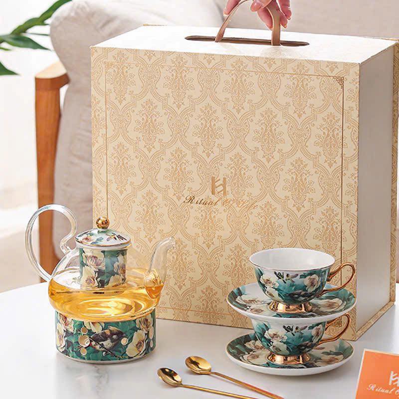 BỘ ẤM CHÉN SỨ CAO CẤP HOA VĂN CHIM - HOA NGHỆ THUẬT Hàng chính hãng