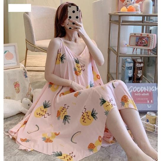 Đầm bầu Lanh mặc nhà Bigsize, váy ngủ đẹp cho mẹ sau sinh 2 dây Freesize mùa hè, thu đông thời trang thiết kế giá rẻ