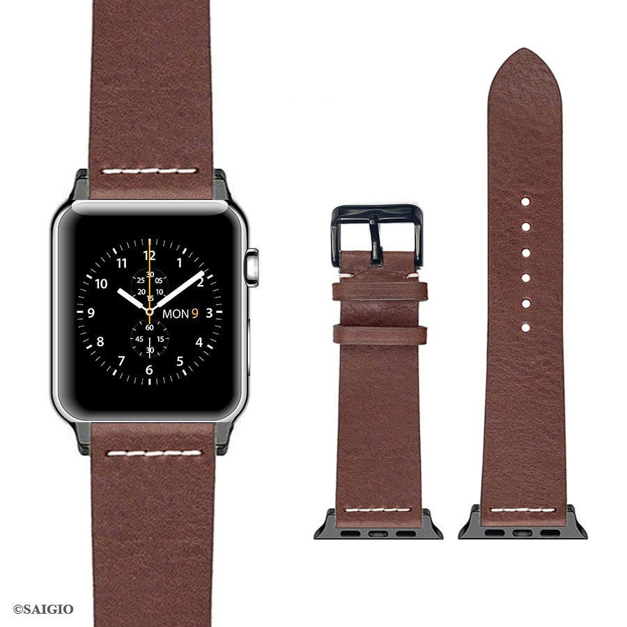 Dây Da Apple Watch 49mm 45mm 44mm 42mm, Chất Liệu Da Bò Cao Cấp, Phong Cách Vintage Thread Hoài Cổ, Đơn Giản Và Tinh Tế, Tương Thích Các Phiên Bản Series Ultra2/Ultra/SE2/SE/9/8/7/6/5/4/3/2/1 - Hàng Chính Hãng SAIGIO