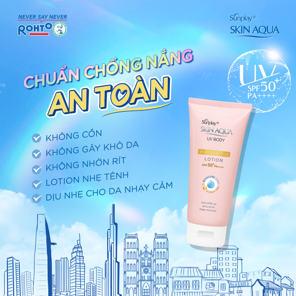 Kem chống nắng body Skin Aqua dưỡng trắng dùng hàng ngày Sunplay Skin Aqua UV Body Whitening Lotion SPF 50+ PA++++ 150g